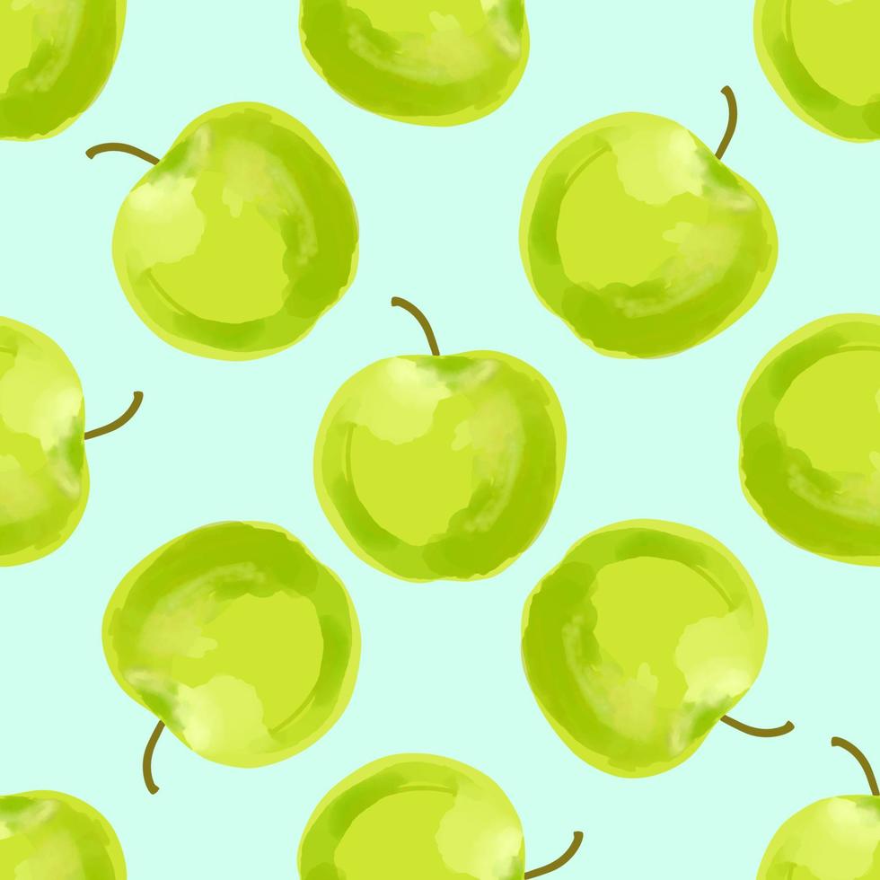 nahtloses Muster mit Abbildung grüne Äpfel auf hellblauem Hintergrund vektor