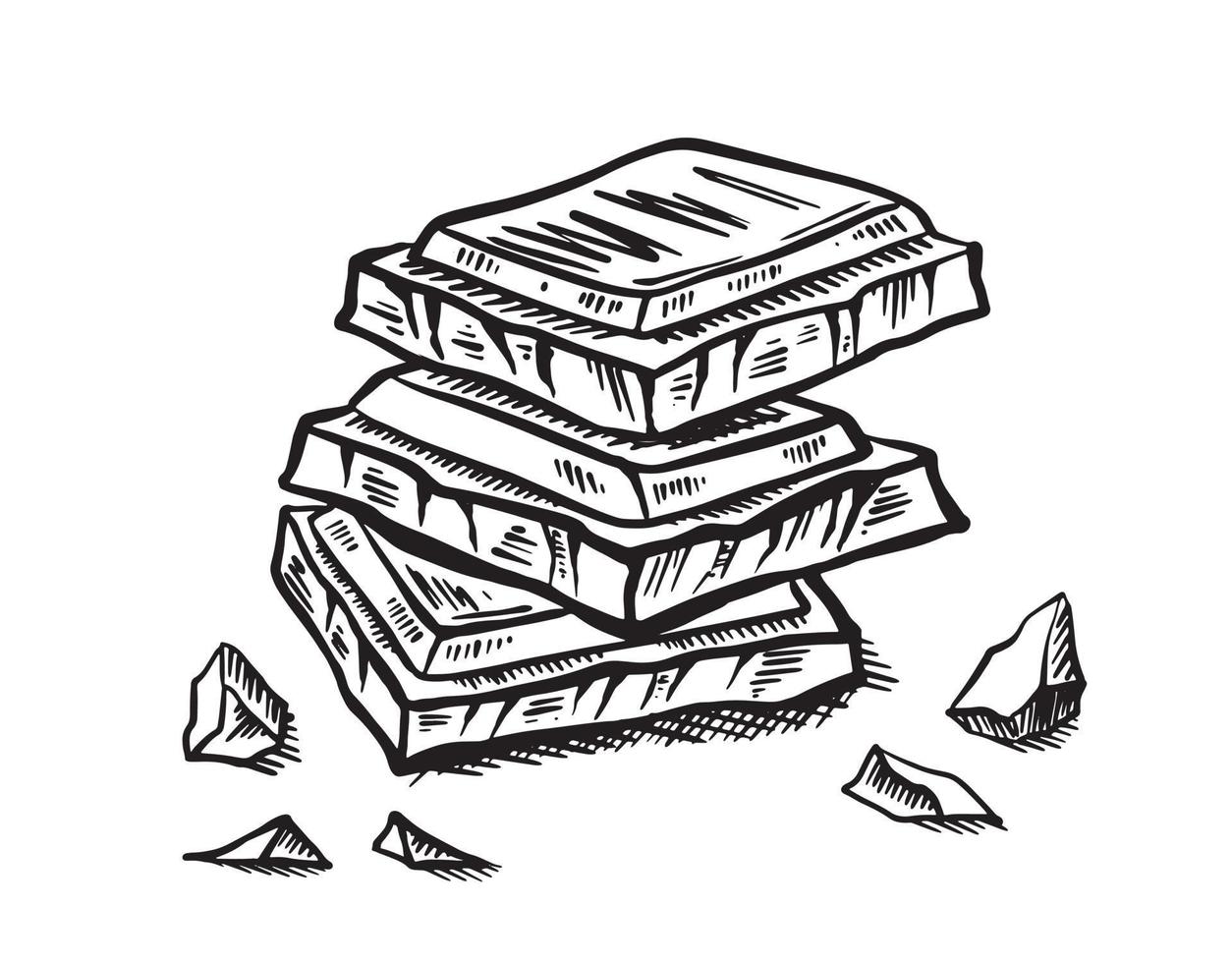 stücke aus schwarzer und weißer schokolade, handgezeichnete illustrationen. vektor