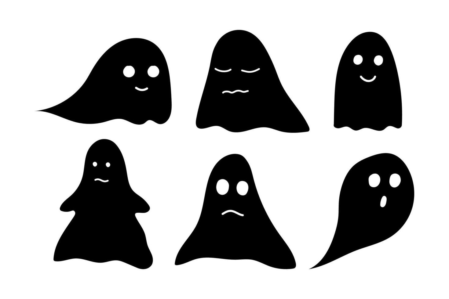 Eine Reihe süßer Geistersilhouetten für Halloween-Design. Vektor-Illustration vektor