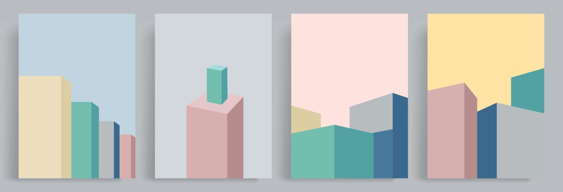 4 Sätze minimalistischer abstrakter 3D-Blöcke Hintergrund in Retro-Pastellfarben. geeignet für Broschüren, Hintergründe, Dekorationen, Prospekte, Plakate, Buchumschläge. vektor