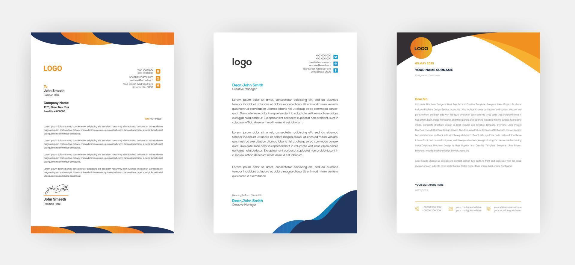 kreativ brev elegant och minimalistisk stil brev mall design a4 storlekar vektor