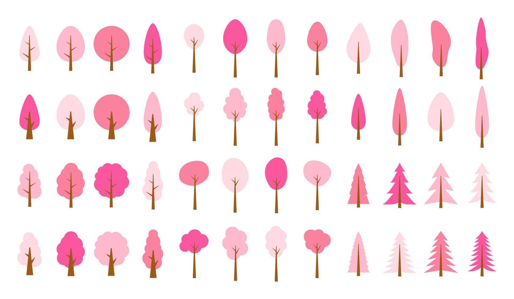uppsättning av mönster rosa tall träd vektor