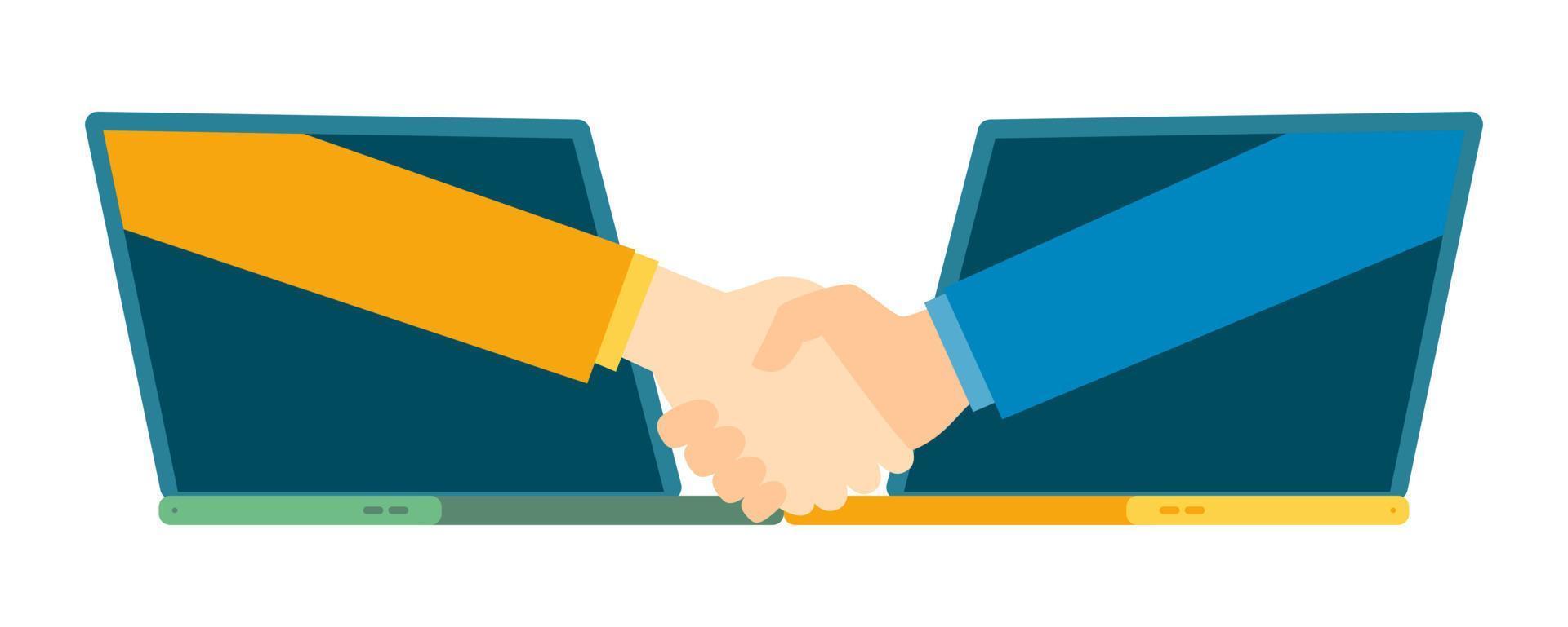 Business-Investor-Transaktions-Handshake mit Laptop vektor