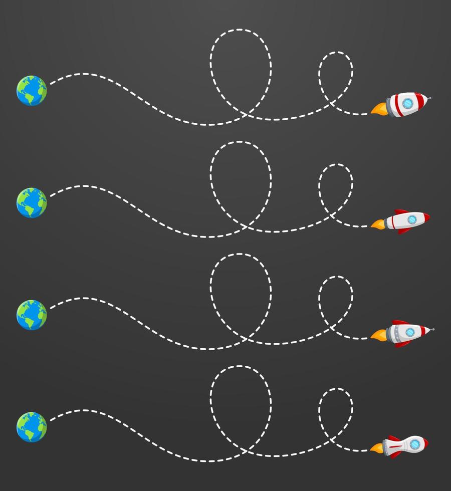 flygande raket med en prickad linje rutt vektor