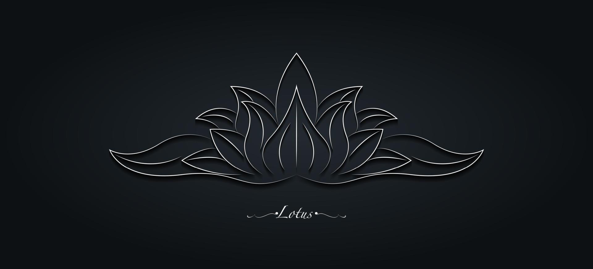 vit helig lotus blomma, stiliserade blommig prydnad, linje konst logotyp design. blomma blomma symbol av yoga, spa, skönhet salong, kosmetika, koppla av, varumärke stil. vektor isolerat på svart bakgrund