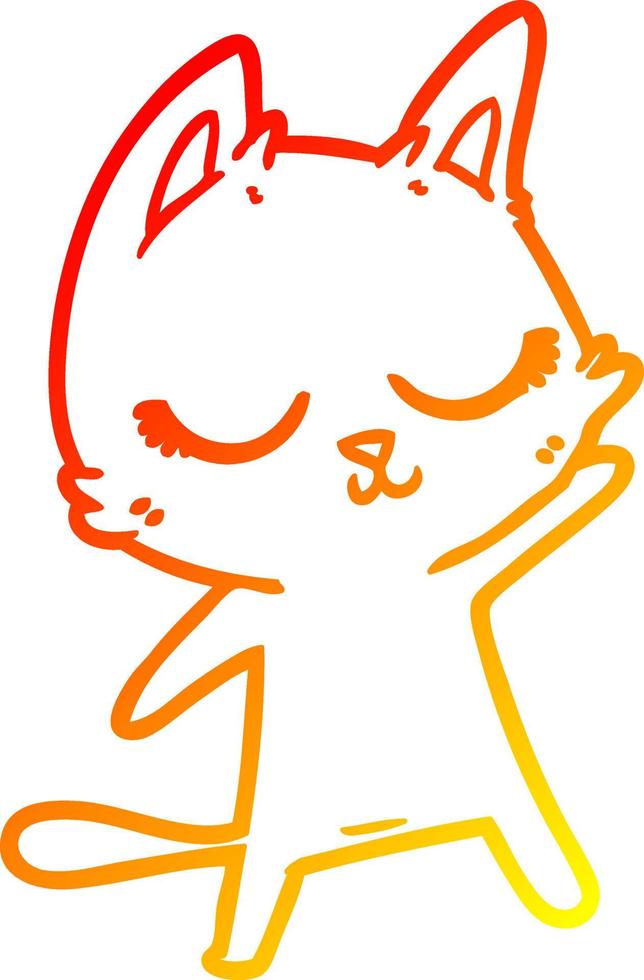 warme Gradientenlinie Zeichnung ruhige Cartoon-Katze winkt vektor