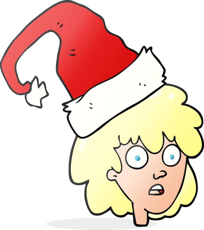 Freihändig gezeichnete Cartoon-Frau mit Weihnachtsmütze vektor