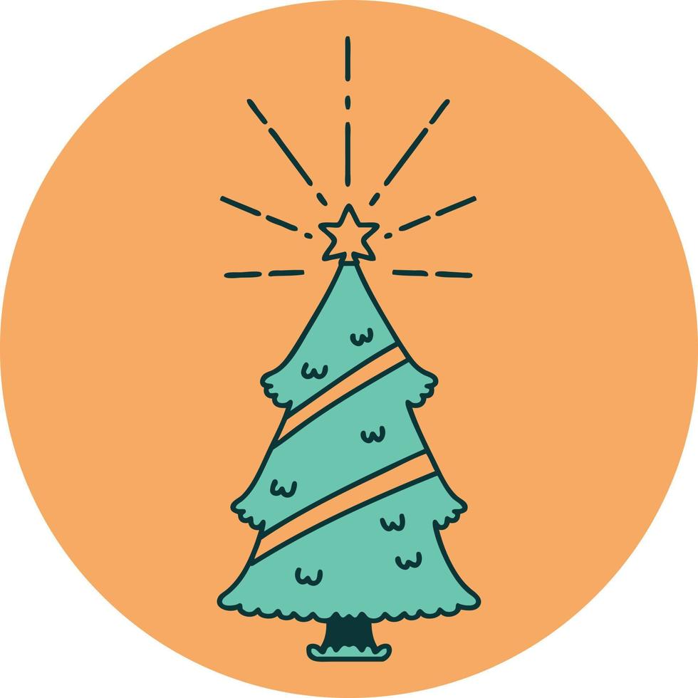 ikon av en tatuering stil jul träd med stjärna vektor