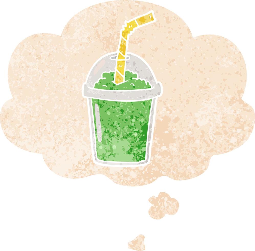 cartoon iced smoothie und gedankenblase im retro-strukturierten stil vektor