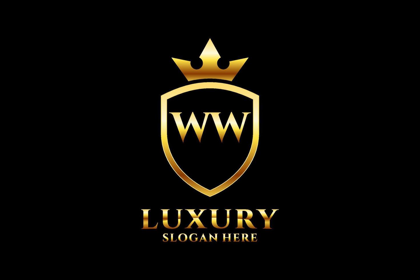 första ww elegant lyx monogram logotyp eller bricka mall med rullar och kunglig krona - perfekt för lyxig branding projekt vektor