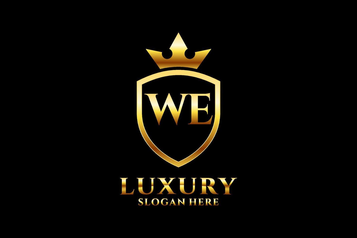 initial we elegantes luxus-monogramm-logo oder abzeichenvorlage mit schriftrollen und königskrone - perfekt für luxuriöse branding-projekte vektor