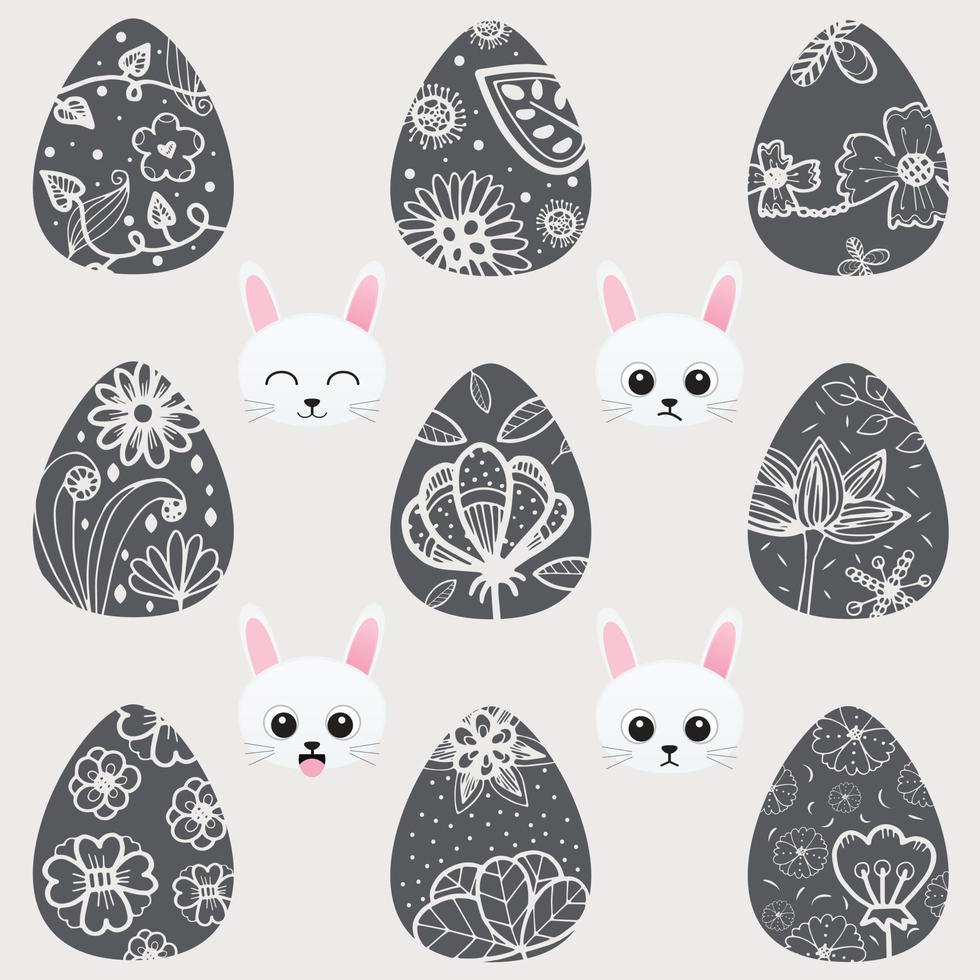påsk ägg design klotter med kanin ansikte vektor