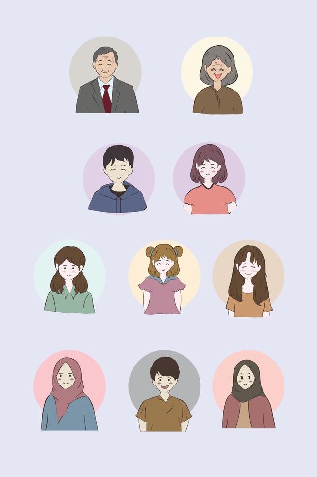 uppsättning av leende människor manhwa tecknad serie karaktär vektor