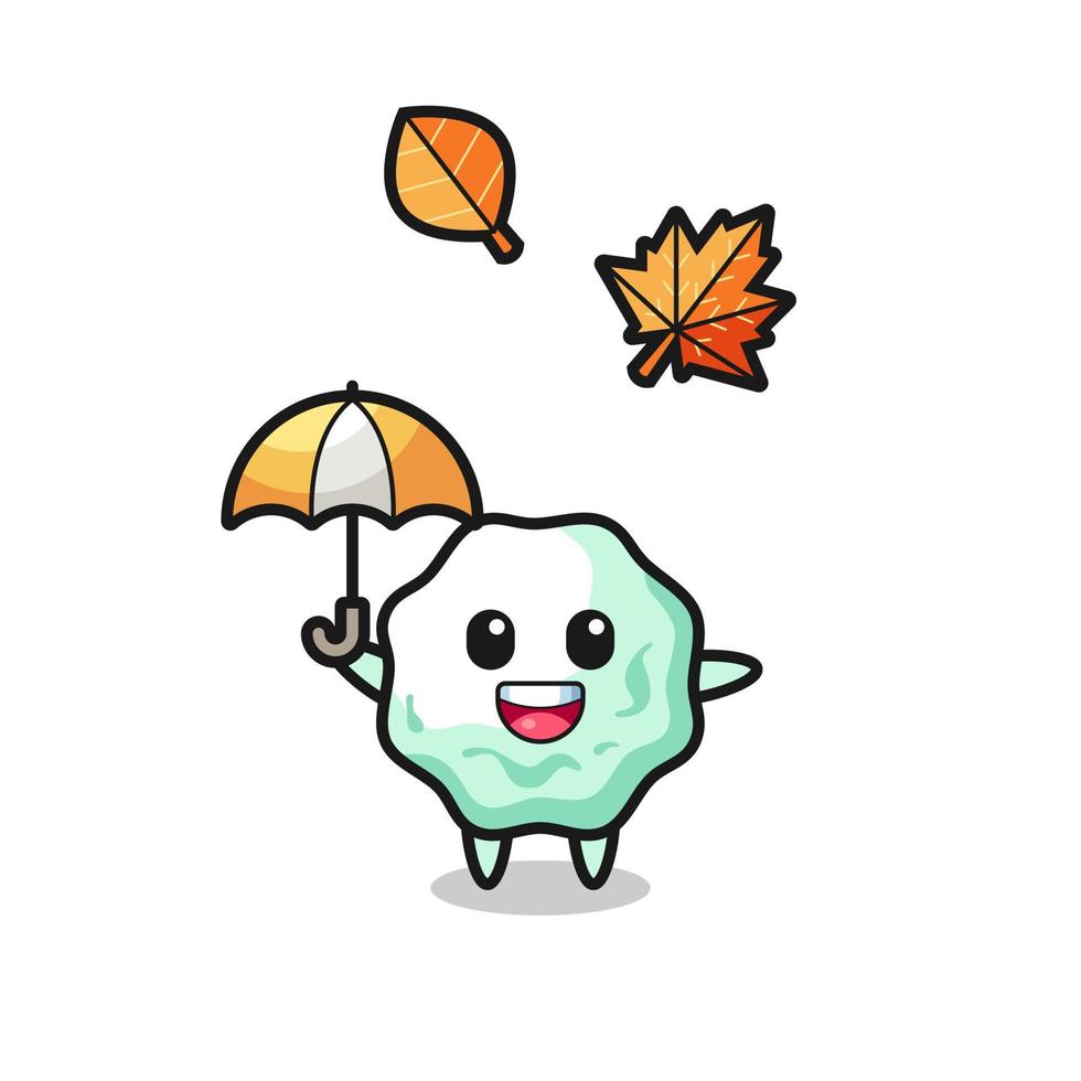 Karikatur des niedlichen Kaugummis, der im Herbst einen Regenschirm hält vektor