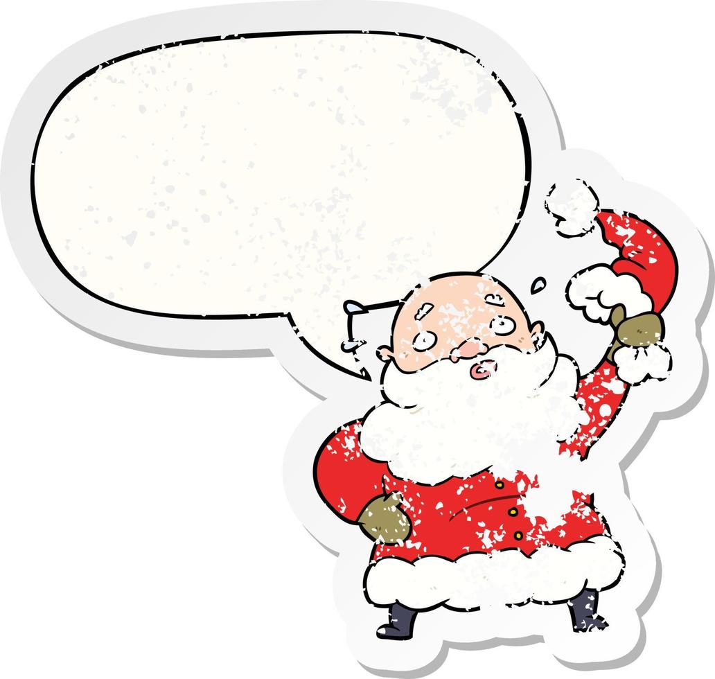 Cartoon-Weihnachtsmann winkt mit Hut und Sprechblase vektor