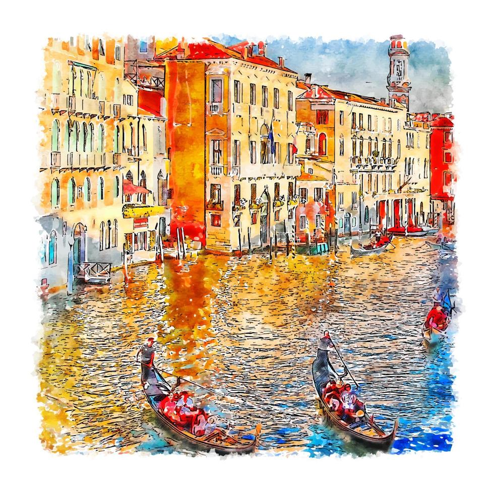 venezia italien aquarellskizze handgezeichnete illustration vektor