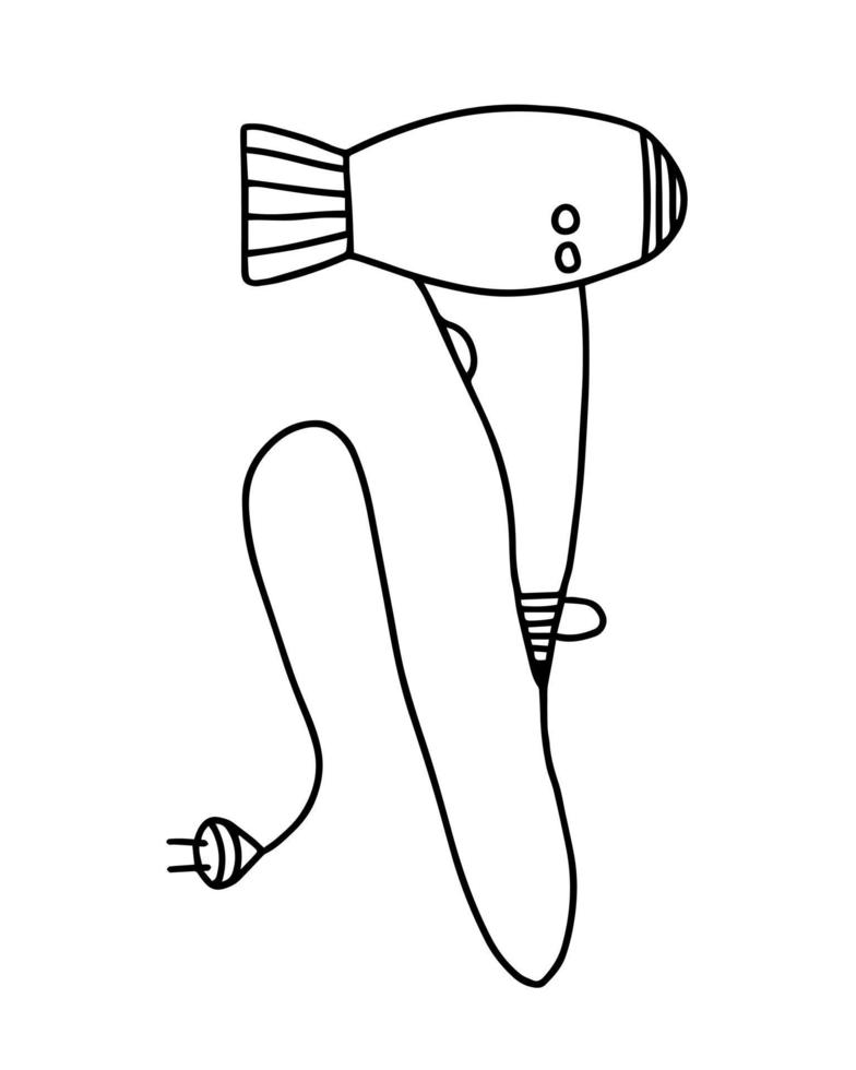 Gekritzel-Haartrockner-Vektorillustration. hand gezeichneter elektrischer fön isoliert vektor