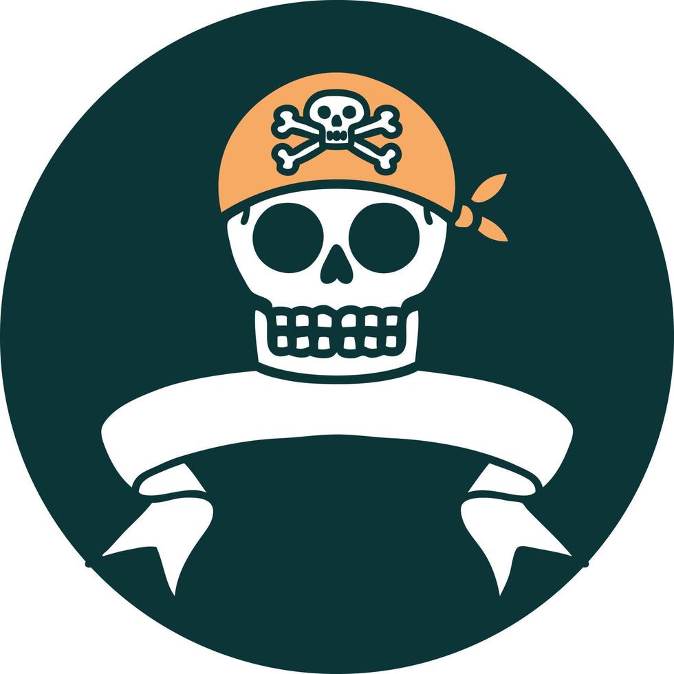 Tattoo-Stil-Ikone mit Banner eines Piratenschädels vektor