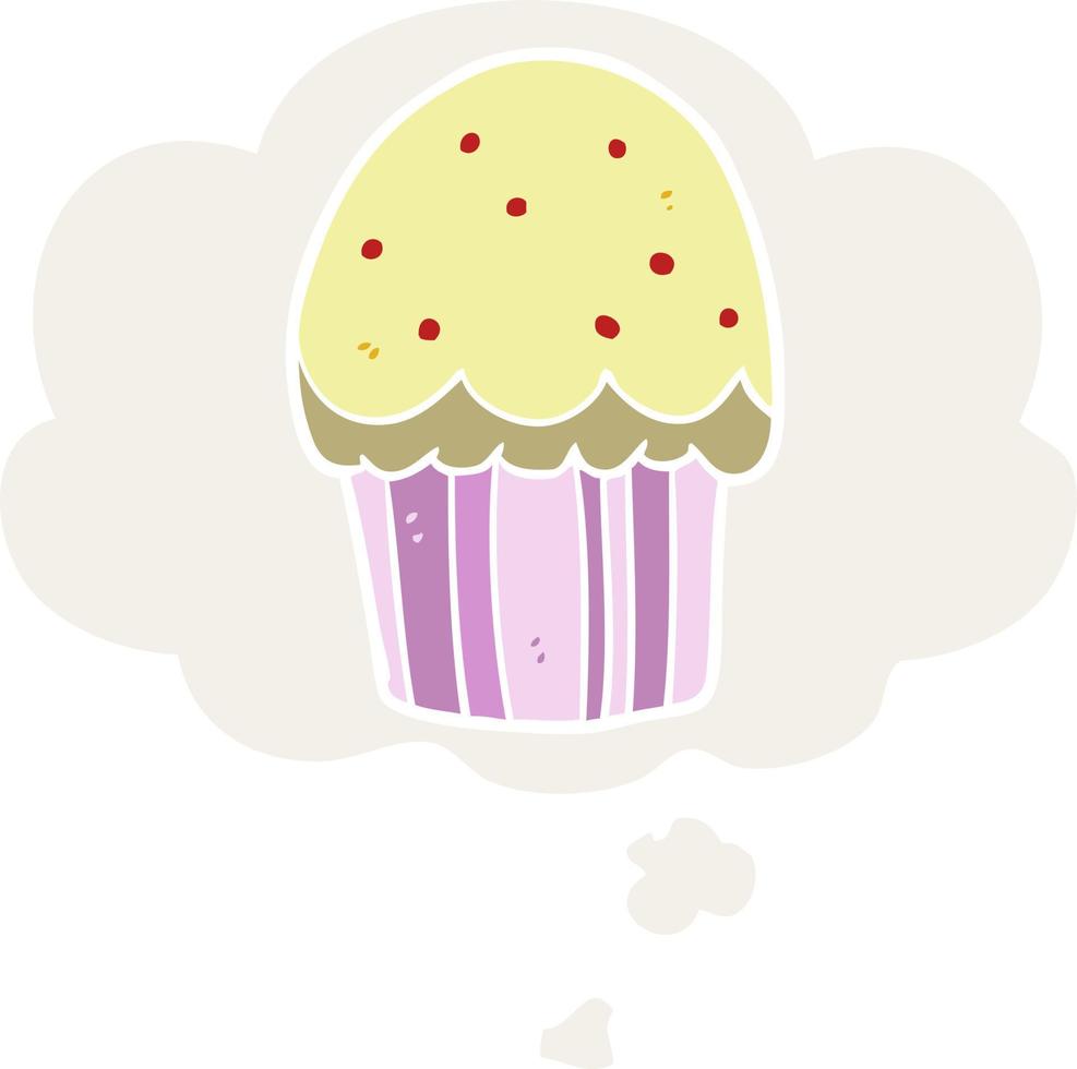 tecknad cupcake och tankebubbla i retrostil vektor
