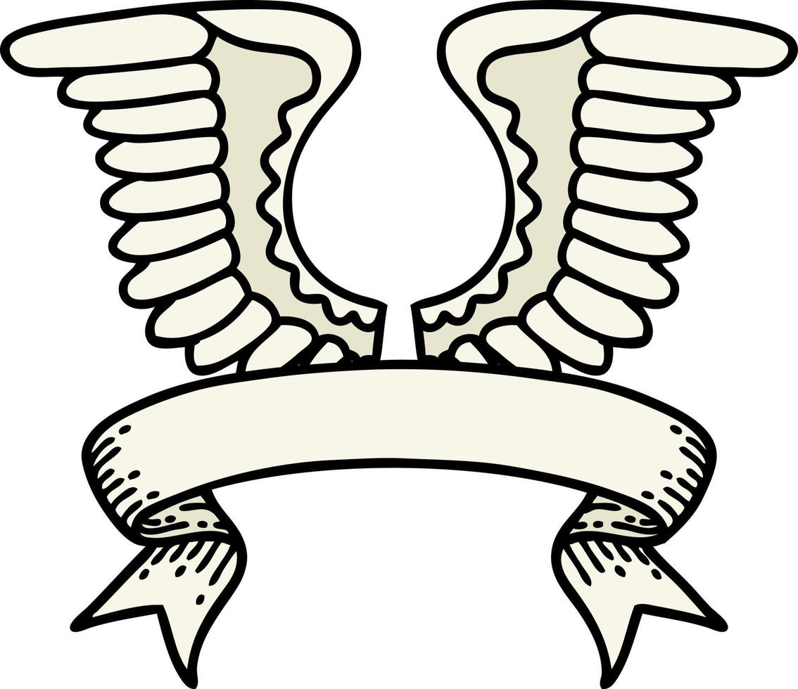 traditionelles Tattoo mit Banner eines Flügels vektor