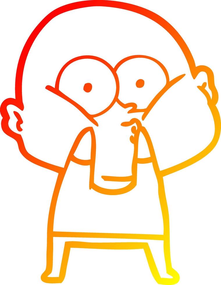 Warme Gradientenlinie Zeichnung Cartoon glatzköpfiger Mann starrt vektor
