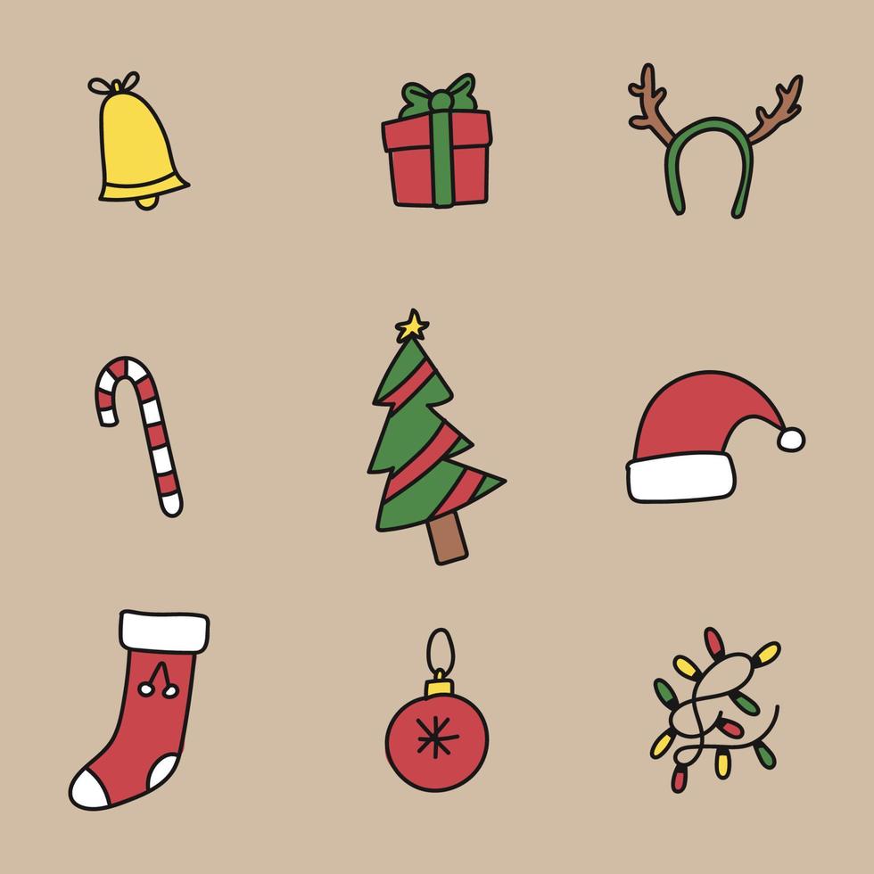 uppsättning av doodled jul ikoner vektor