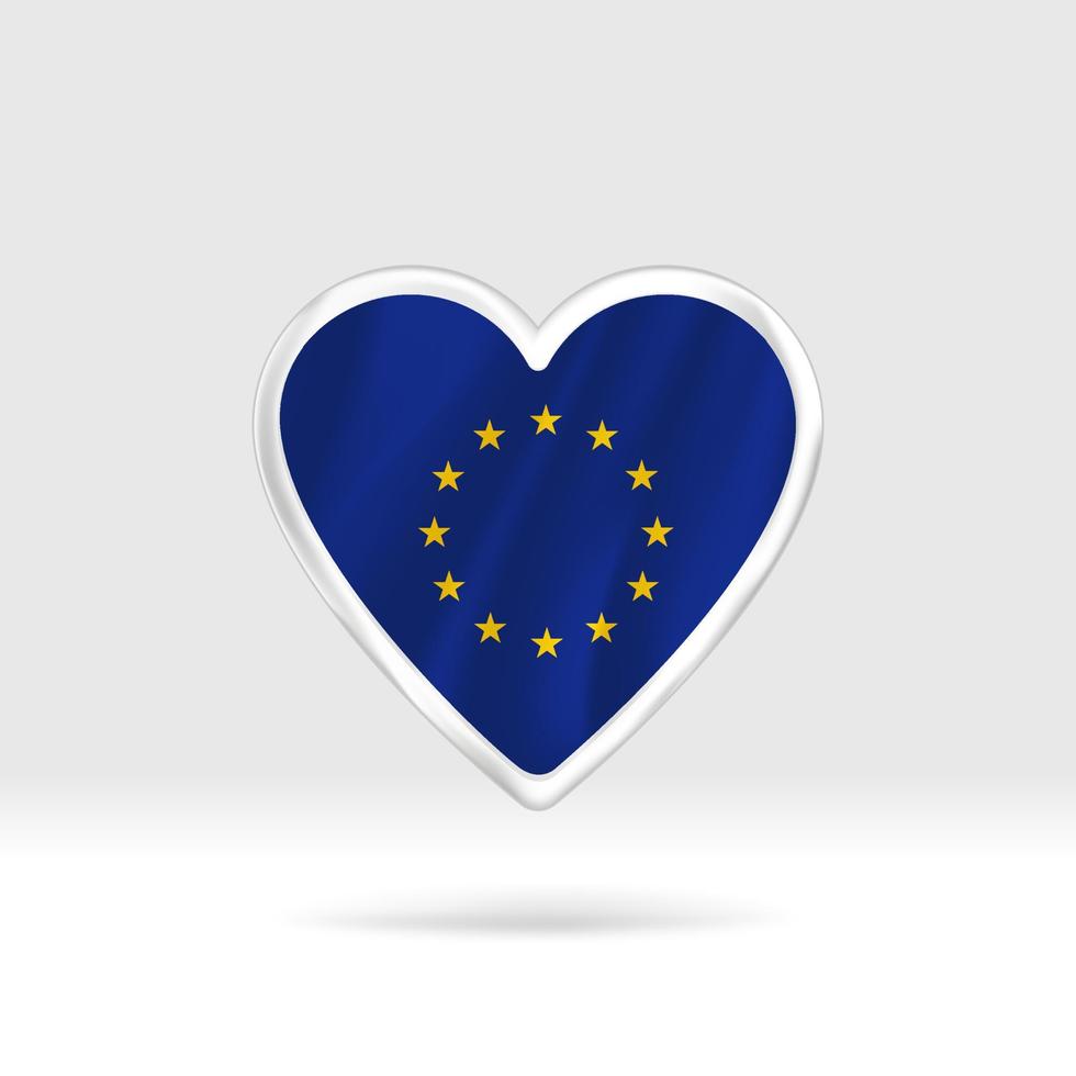 hjärta från europeisk union flagga. silver- knapp stjärna och flagga mall. lätt redigering och vektor i grupper. nationell flagga vektor illustration på vit bakgrund.