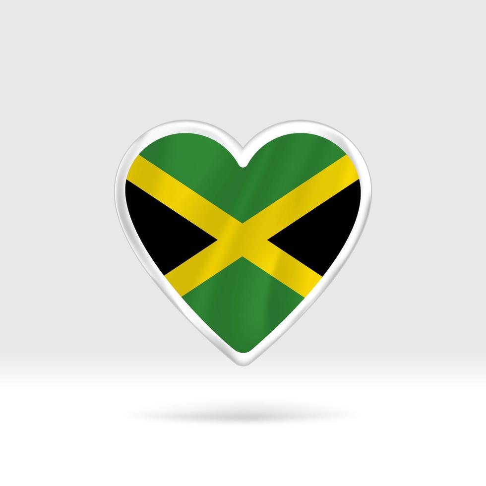 Herz aus Jamaika-Flagge. Stern- und Flaggenvorlage mit silbernem Knopf. einfache Bearbeitung und Vektor in Gruppen. Nationalflaggenvektorillustration auf weißem Hintergrund.