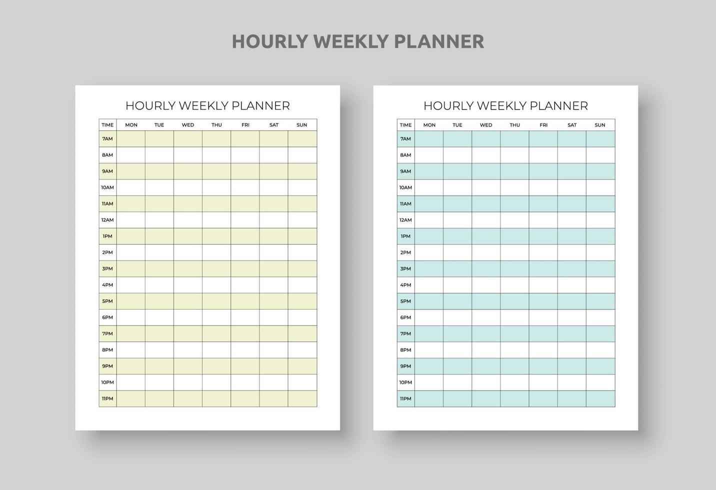 varje timme produktivitet varje vecka planerare. dagligen och varje vecka planerare mall vektor