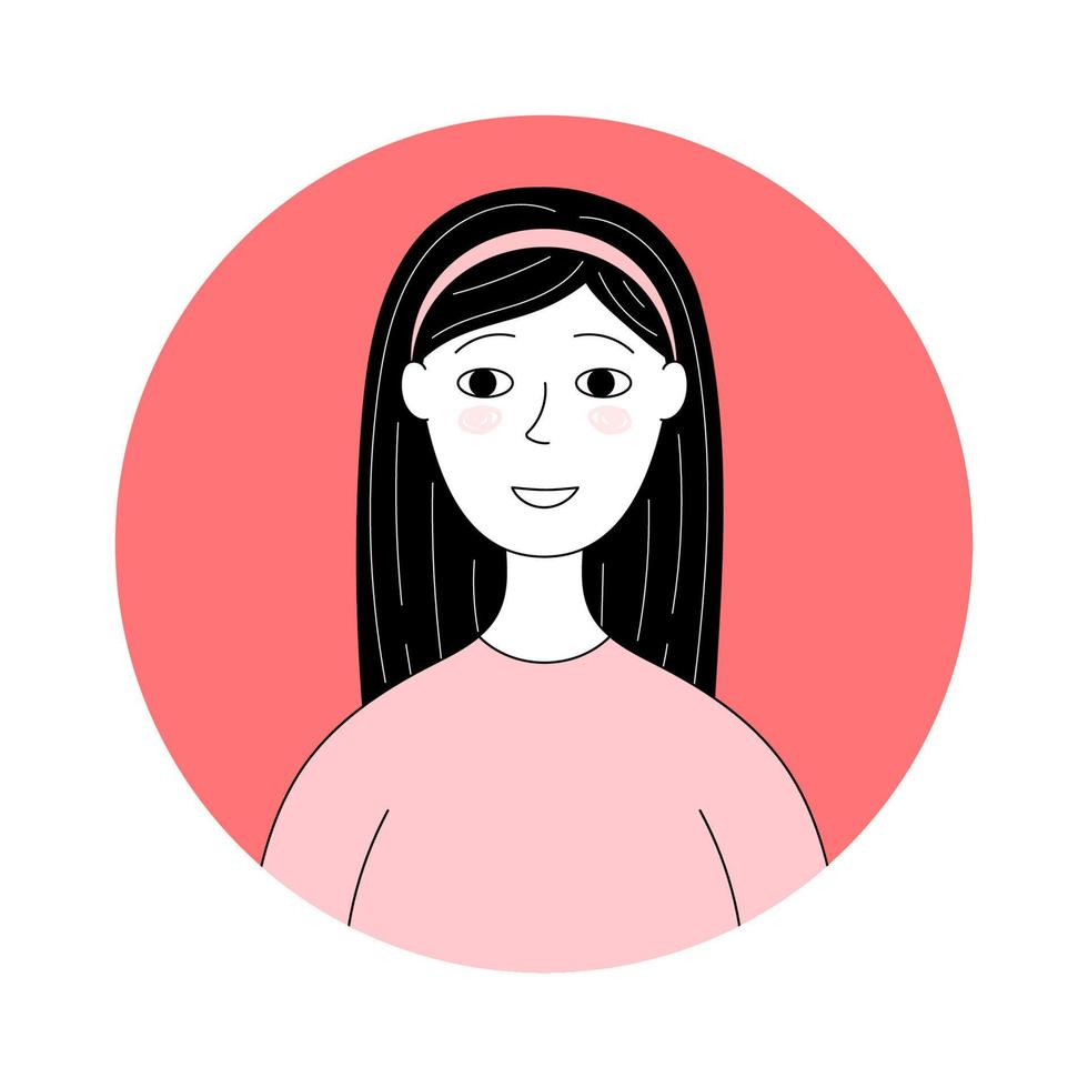 klotter porträtt av leende flicka. tecknad serie ung kvinna vektor illustration isolerat på vit bakgrund