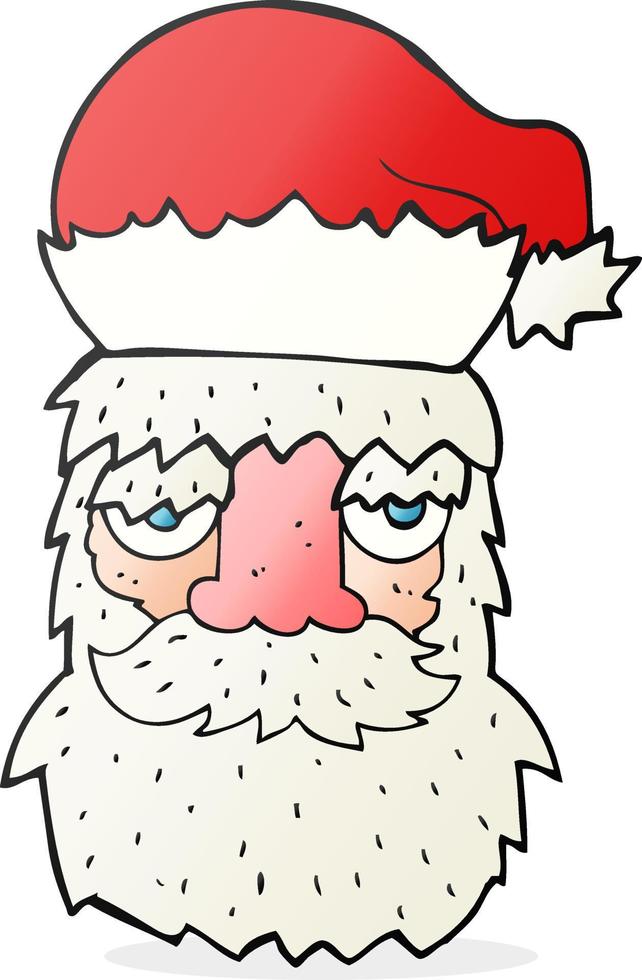 freihändig gezeichnetes Cartoon-müdes Weihnachtsmann-Gesicht vektor