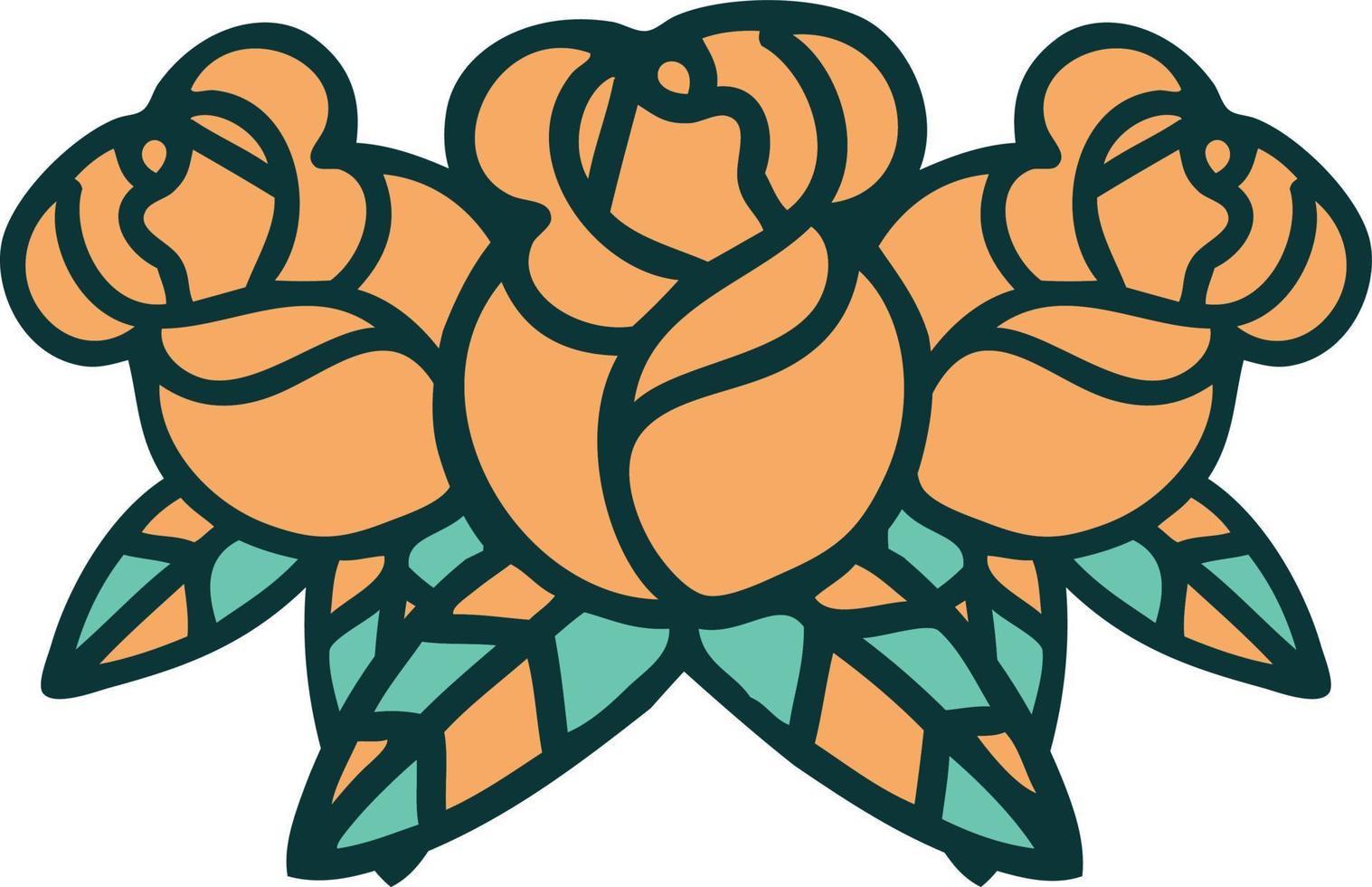 ikonisches Bild im Tattoo-Stil eines Blumenstraußes vektor