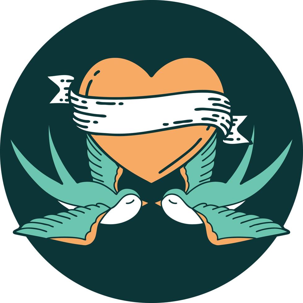 ikoniska tatuering stil bild av sväljer och en hjärta med baner vektor