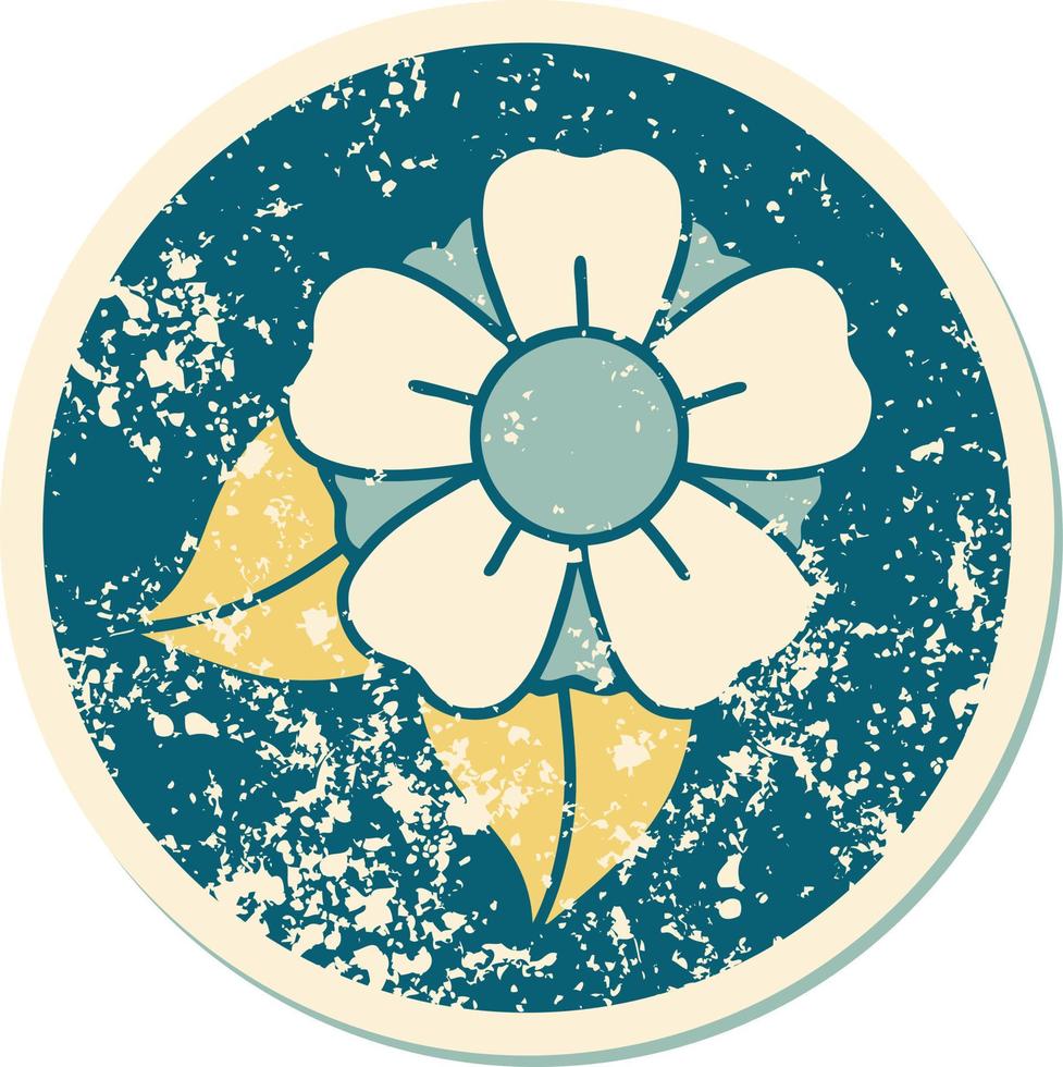 ikonisches beunruhigtes Aufkleber-Tätowierungsartbild einer Blume vektor