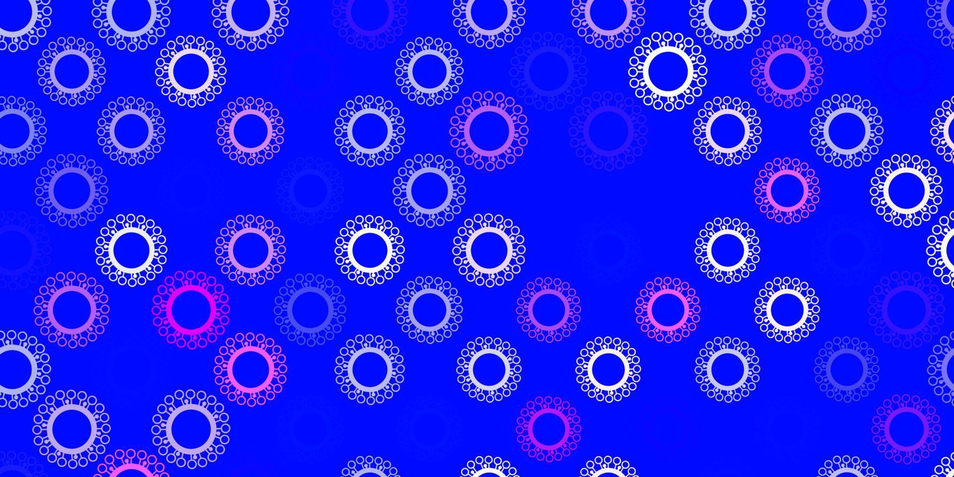 ljusrosa, blått vektormönster med coronaviruselement. vektor