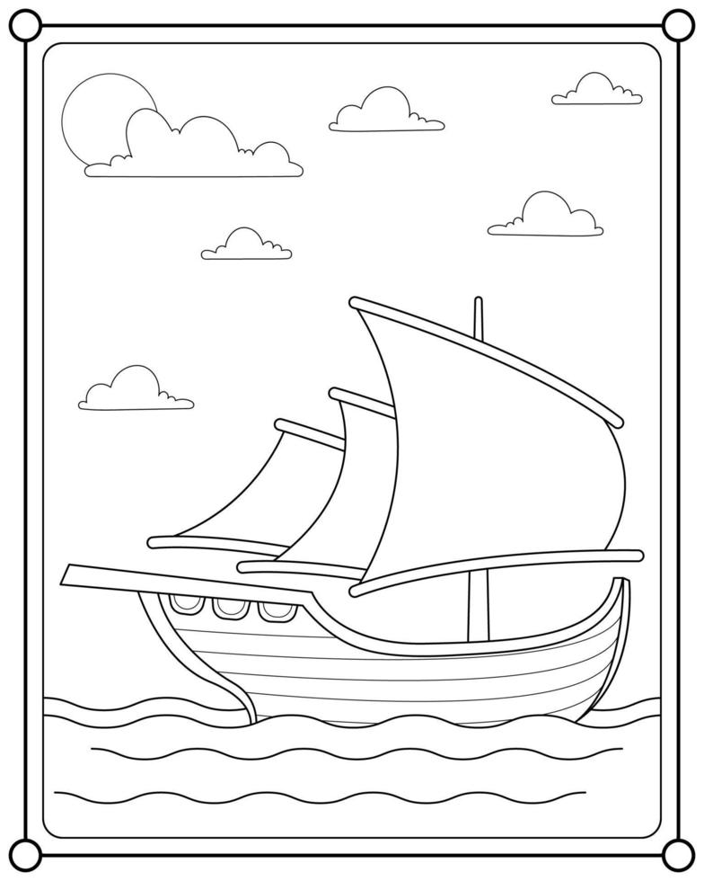 segelbåt på de hav lämplig för barns färg sida vektor illustration