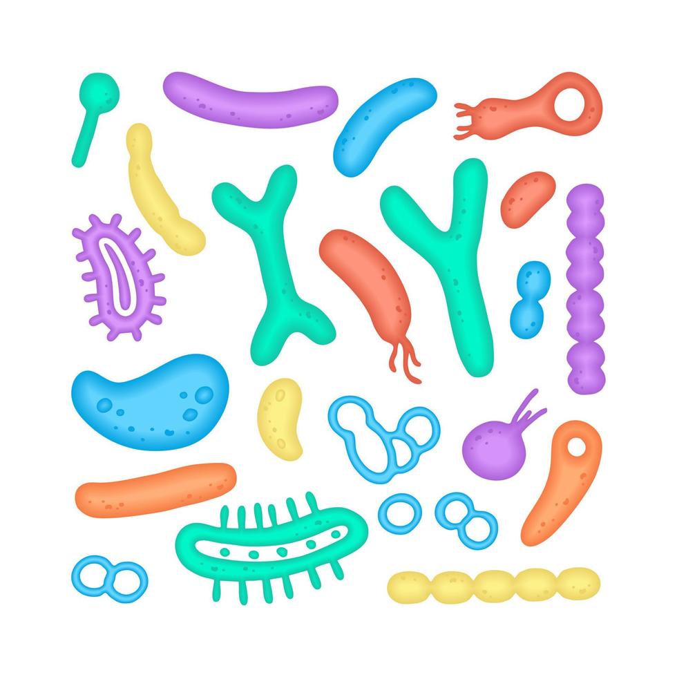 Mikrobiom-Illustration von Bakterien. Vektorbild. Gastroenterologe. Bifidobakterien, Laktobazillen. Milchsäurebakterien. illustration in einem flachen stil. vektor