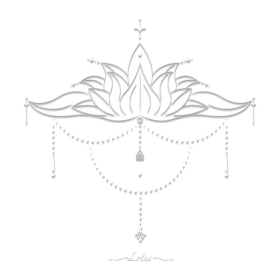 vit helig lotus blomma, stiliserade blommig prydnad, linje konst logotyp, boho design. blomma blomma symbol av yoga, spa, skönhet salong, kosmetika, koppla av, varumärke stil. vektor isolerat på vit bakgrund