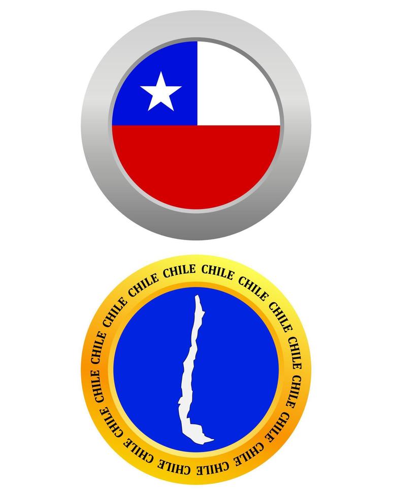 Schaltfläche als Symbol Chile-Flagge und Karte auf weißem Hintergrund vektor