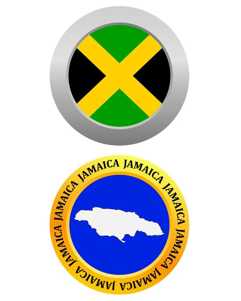 knapp som en symbol jamaica flagga och Karta på en vit bakgrund vektor