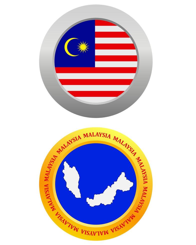 Schaltfläche als Symbol Malaysia-Flagge und Karte auf weißem Hintergrund vektor