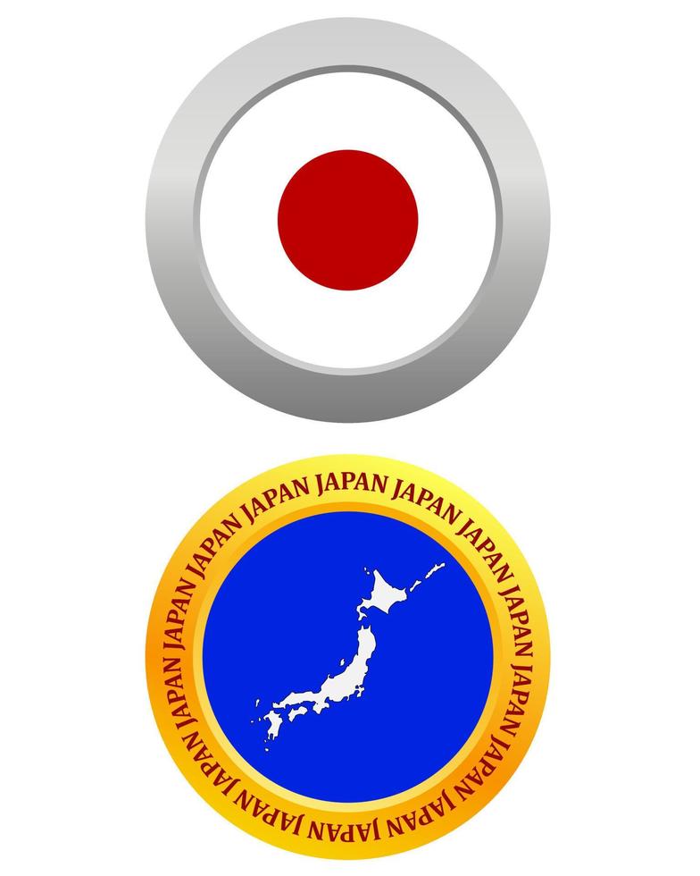 knapp som en symbol japan flagga och Karta på en vit bakgrund vektor