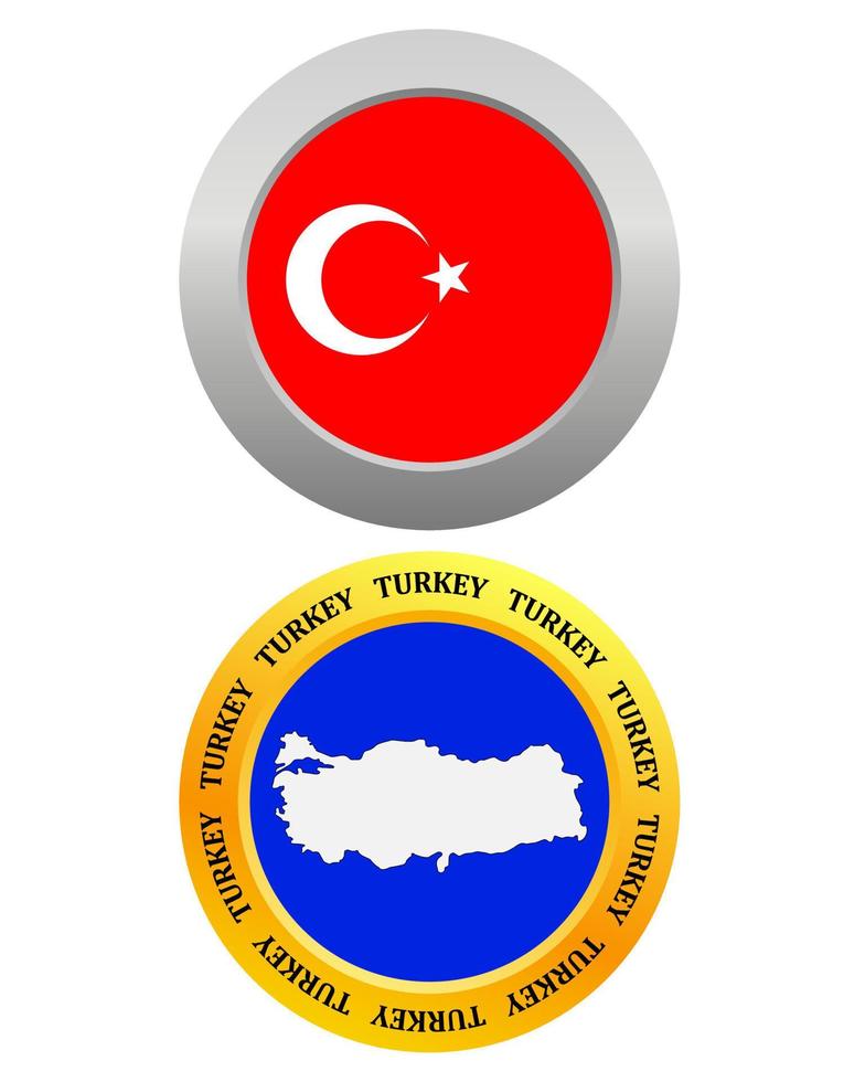 Schaltfläche als Symbol Türkei Flagge und Karte auf weißem Hintergrund vektor