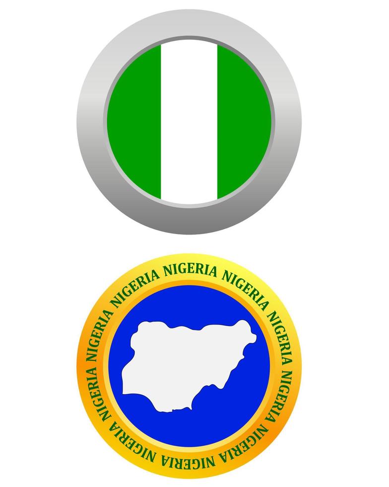 knapp som en symbol nigeria flagga och Karta på en vit bakgrund vektor