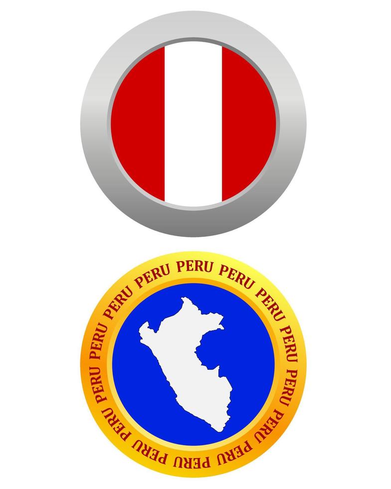 knapp som en symbol peru flagga och Karta på en vit bakgrund vektor