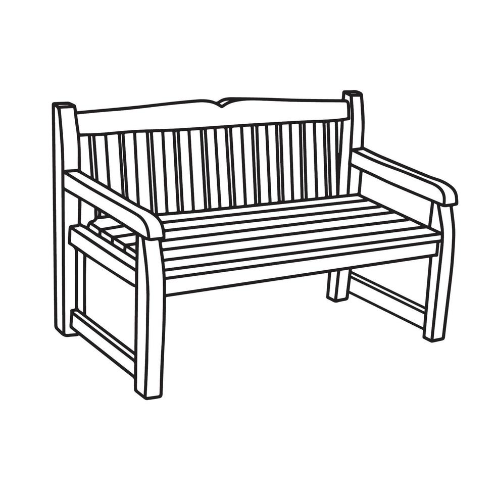 Gartenmöbel, Holzbank Umrissvektorillustration im linearen Stil. isoliert auf weißem Hintergrund. vektor