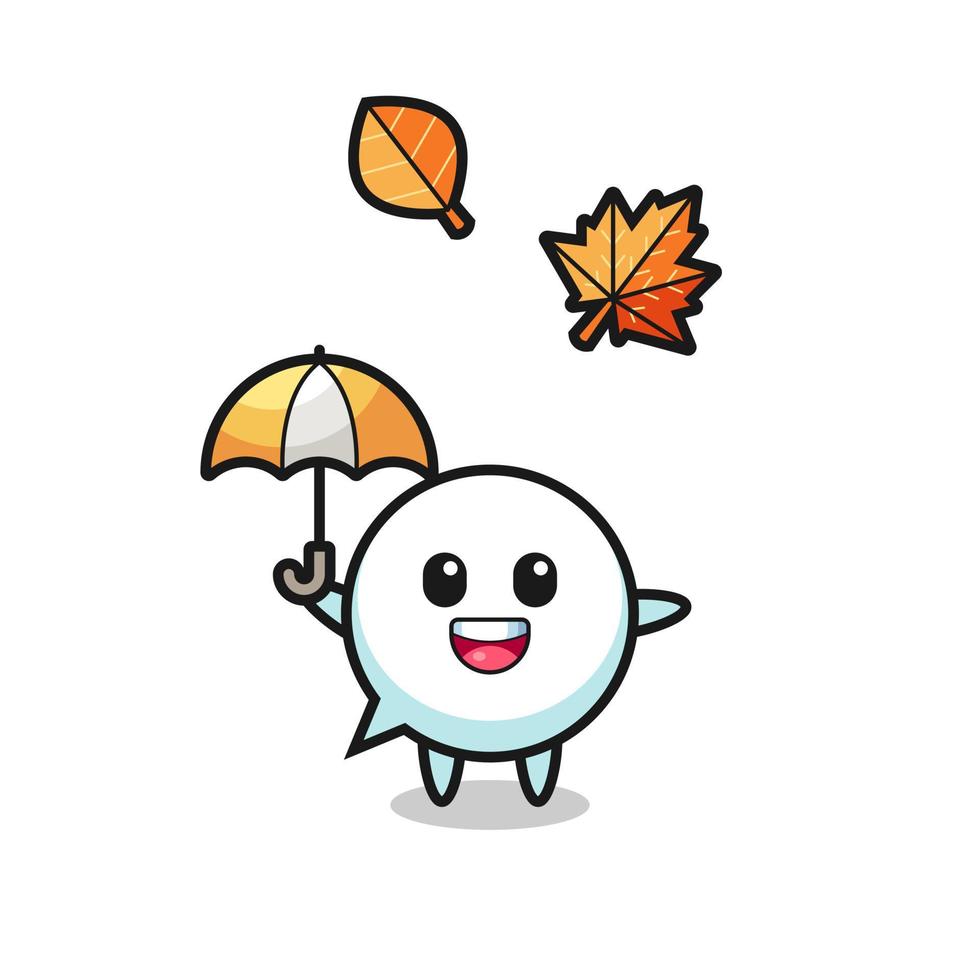 Cartoon der niedlichen Sprechblase, die im Herbst einen Regenschirm hält vektor