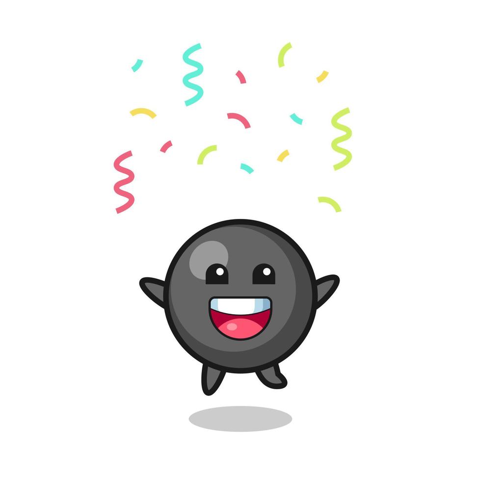 Lycklig punkt symbol maskot Hoppar för congratulation med Färg konfetti vektor