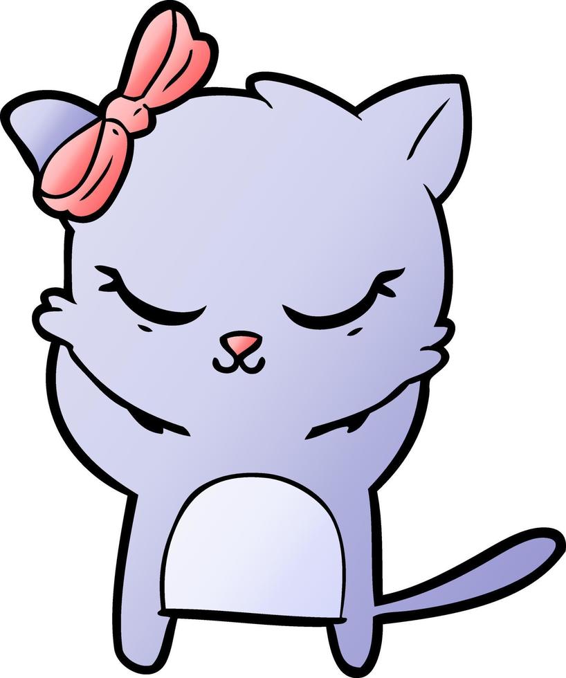 söt tecknad serie katt med rosett vektor
