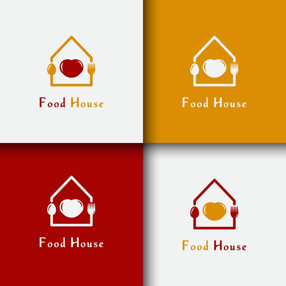 restaurang, mat hus med sked och gaffel logotyp design mall vektor